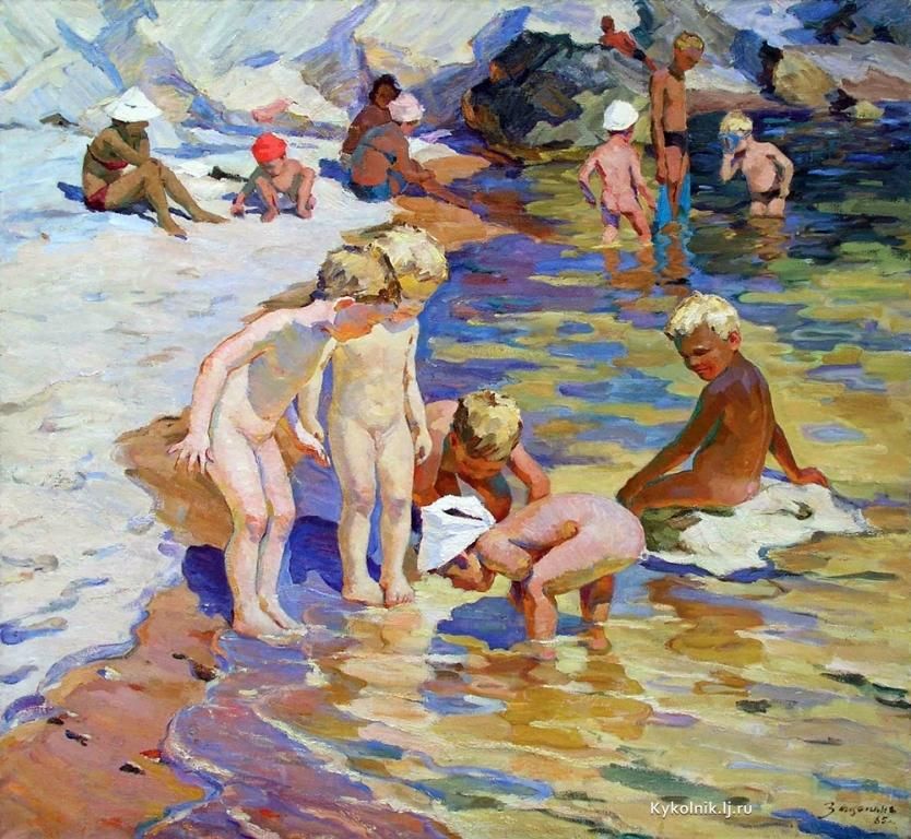Мальчики на пляже картина