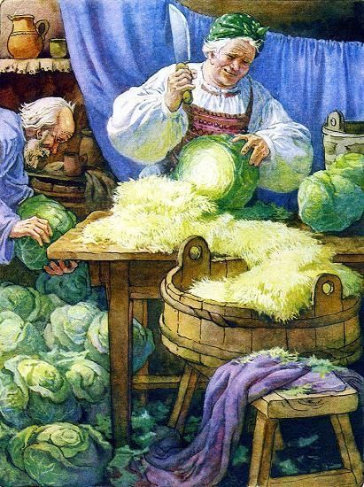старуха рубила капусту